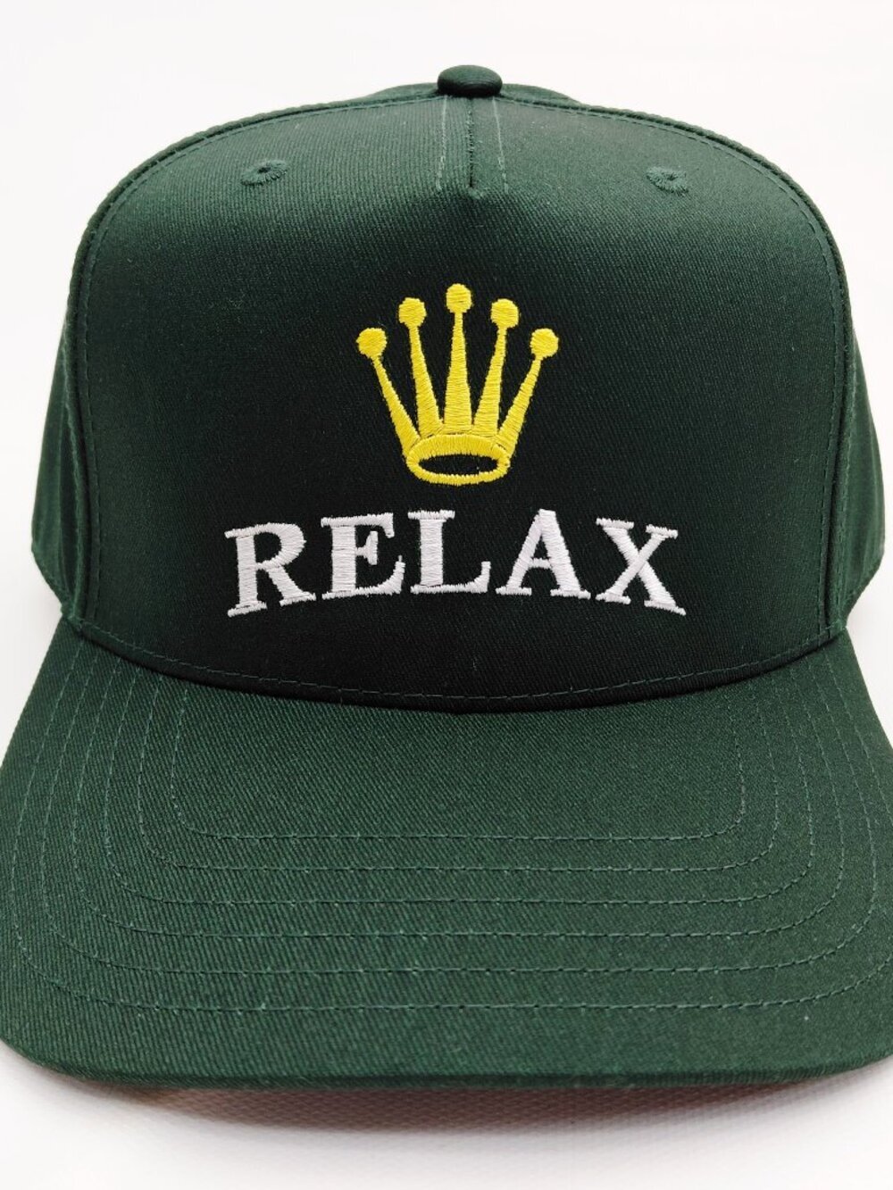 Relax Rolex Spoof Funny Hat 5 Panel Snapback Cap Green Cotton High Crown